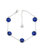5 Beads Dark Blue Evil Eye Women Silver Link Bracelet - Protective & Stylish Jewelry