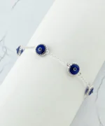 5 Beads Dark Blue Evil Eye Women Silver Link Bracelet - Protective & Stylish Jewelry - Image 4