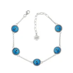 5 Beads Blue Evil Eye Women Silver Link Bracelet - Unique Murano Glass Design | Symbol of Protection & Elegance