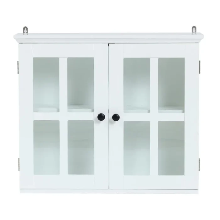 Stylish White MDF Wood Glass Pane Bathroom Wall Cabinet - Functional Storage Solution - Image 1