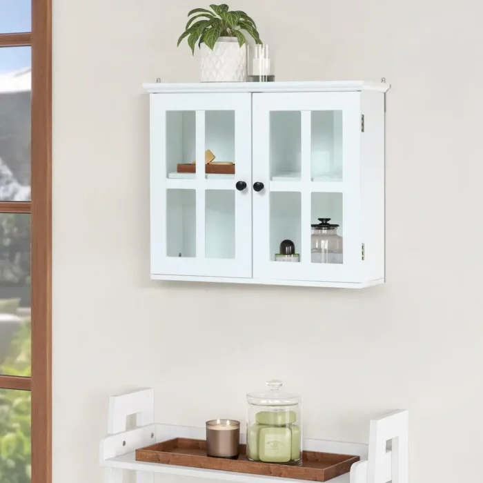 Stylish White MDF Wood Glass Pane Bathroom Wall Cabinet - Functional Storage Solution - Image 2