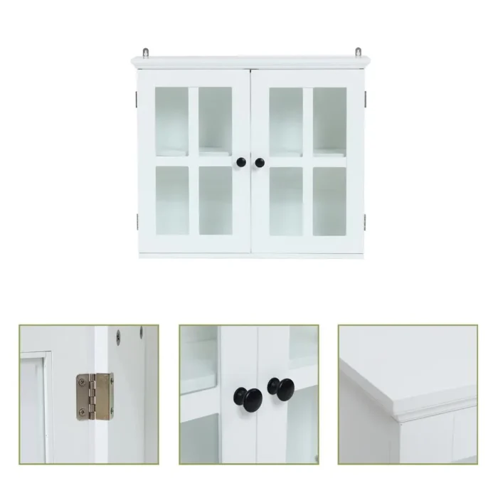 Stylish White MDF Wood Glass Pane Bathroom Wall Cabinet - Functional Storage Solution - Image 5