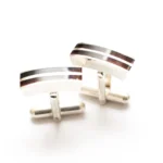 Double Stripe Amber Cufflinks - Exclusive Accessory for the Elegant Man | Baltic Amber & Sterling Silver