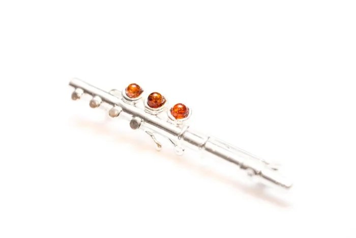 Amber & Silver Flute Brooch - Exquisitely Crafted Music Accessory - Image 2