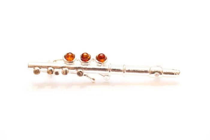 Amber & Silver Flute Brooch - Exquisitely Crafted Music Accessory - Image 3