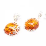 Fiery Amber Filigree Dangle Earrings - Elegant Baltic Amber Drop Earrings | Sterling Silver