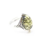 Boho Green Amber Ring - Sparkling Green Amber Centrepiece in a Textured Setting