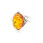 Boho Amber Ring - Natural Baltic Amber Stone on Sterling Silver Frame | Elegant Bohemian Jewelry