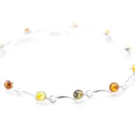 Elegant Minimal Multicolour Amber Bracelet - Baltic Amber & Sterling Silver