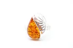 Elegant Shell Frame Amber Ring - Sterling Silver & Baltic Amber, Adjustable Fit
