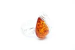 Elegant Shell Frame Amber Ring - Sterling Silver & Baltic Amber, Adjustable Fit - Image 2