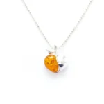 Handmade Sterling Silver Amber Apple Pendant Necklace - Elegant Symbol of Knowledge