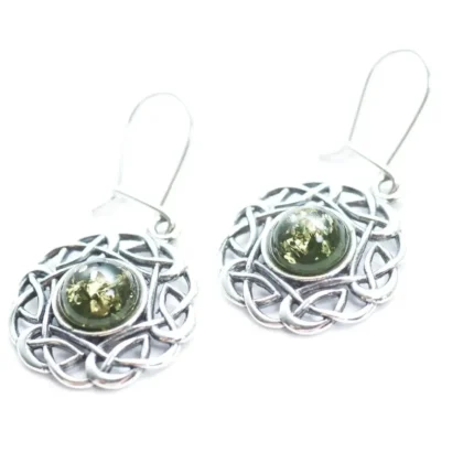 Green Celtic Pattern Earrings - Exquisitely Crafted Baltic Amber & Sterling Silver Jewelry | Baltic Beauty