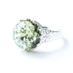 Princess Crown Green Amber Ring - Adjustable Sterling Silver Band | Elegant & Fashionable Jewelry