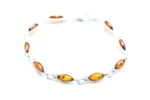 Classic Amber Leaf Bracelet - Elegant Sterling Silver Jewelry with Marquise Cut Amber