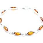 Classic Amber Leaf Bracelet - Elegant Sterling Silver Jewelry with Marquise Cut Amber