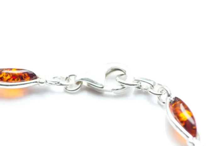 Classic Amber Leaf Bracelet - Elegant Sterling Silver Jewelry with Marquise Cut Amber - Image 3