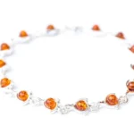 Elegant Fine Amber Link Bracelet with Cognac Amber Stones in Sterling Silver - Timeless Beauty