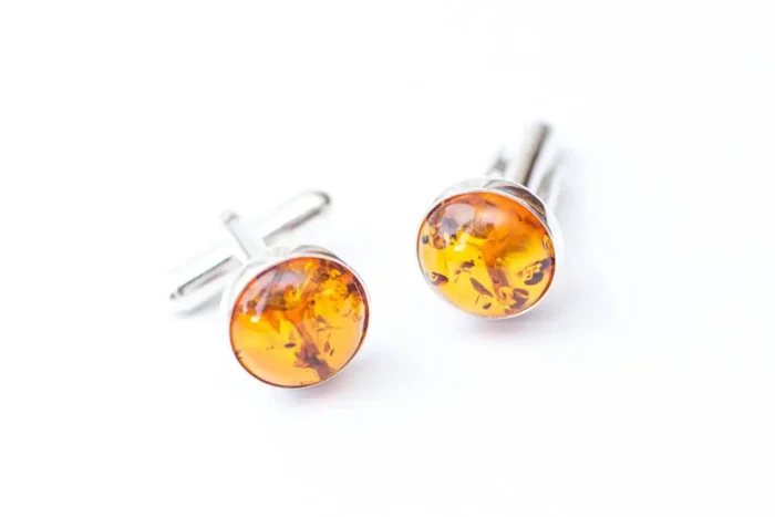 ESSENTIALS Amber Cufflinks - Elegant Men's Accessory in Cognac Amber - Classy & Sophisticated Look - Image 2