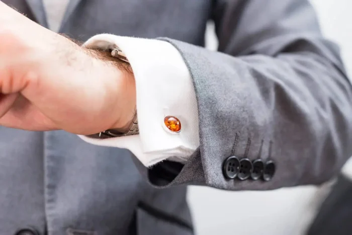 ESSENTIALS Amber Cufflinks - Elegant Men's Accessory in Cognac Amber - Classy & Sophisticated Look - Image 6