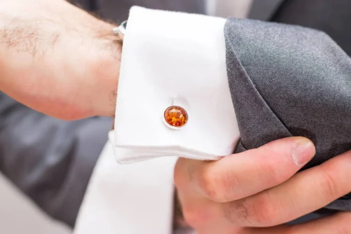 ESSENTIALS Amber Cufflinks - Elegant Men's Accessory in Cognac Amber - Classy & Sophisticated Look - Image 7