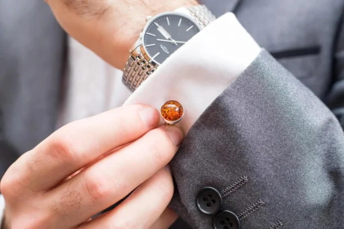 ESSENTIALS Amber Cufflinks - Elegant Men's Accessory in Cognac Amber - Classy & Sophisticated Look - Image 8