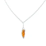 Dainty Sparkly Marquise Pendant - Authentic Baltic Amber & Sterling Silver Necklace