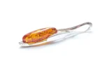 Dainty Sparkly Marquise Pendant - Authentic Baltic Amber & Sterling Silver Necklace - Image 5