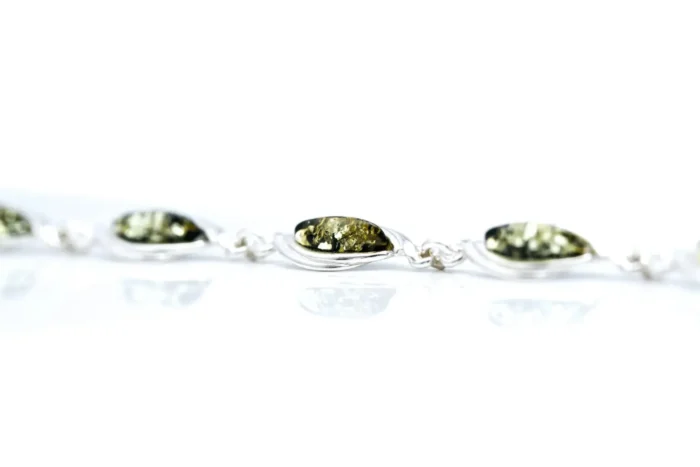 Shop Green Baltic Amber Link Bracelet - Handcrafted Sterling Silver Jewelry - Image 3