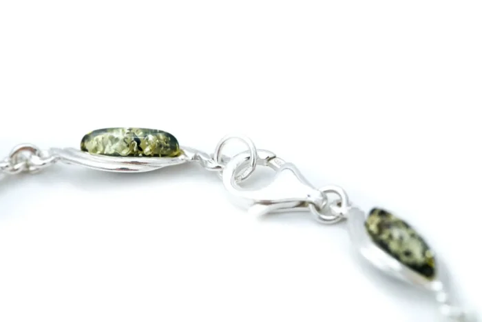 Shop Green Baltic Amber Link Bracelet - Handcrafted Sterling Silver Jewelry - Image 4