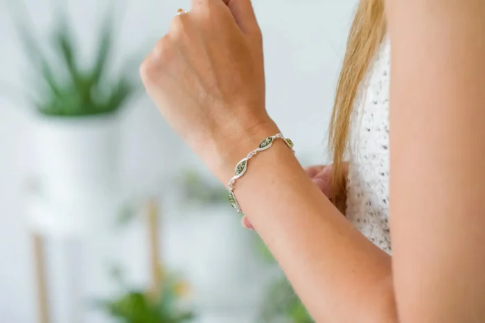Shop Green Baltic Amber Link Bracelet - Handcrafted Sterling Silver Jewelry - Image 5