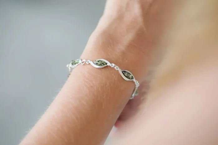 Shop Green Baltic Amber Link Bracelet - Handcrafted Sterling Silver Jewelry - Image 7