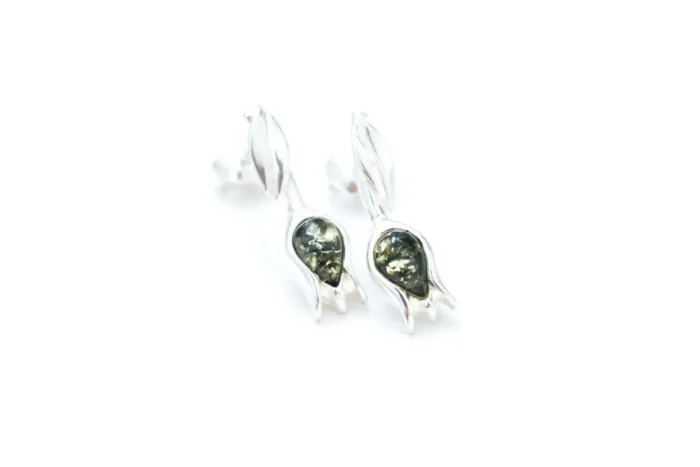 Green Amber Tulip Stud Earrings - Handcrafted Sterling Silver & Baltic Amber | Elegant Nature-Inspired Jewelry - Image 3