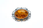 Oval Classic Framed Amber Brooch - Victorian Style, Baltic Amber & Sterling Silver