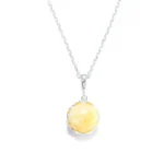 Yellow Amber Princess Crown Pendant - Sterling Silver Necklace | Elegant & Exquisite Jewelry