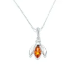 Amber Bumble Bee Charm Necklace - Sterling Silver Pendant with Baltic Amber Gemstone