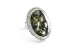 Green Amber Quintessence Statement Ring - Sparkling Cocktail Ring | Baltic Amber & Sterling Silver - Adjustable Size - Image 2