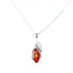 Elegant Fancy Top Amber & Silver Pendant - Modern Pendant Necklace