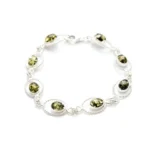 Elegant Green Amber Quintessence Link Bracelet - Handcrafted Baltic Amber & Sterling Silver