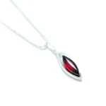Elegant Small Marquise Cherry Amber & Silver Pendant Necklace Baltic Jewel