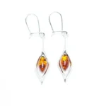 Small Droplet Amber Dangle Earrings - Elegant Minimalist Sterling Silver Design