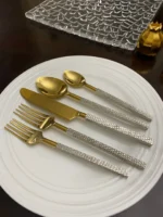 Elegant Designer Golden Stainless Steel Flatware Set of 20 PC - Perfect for Formal Dining & Special Occasions - Image 4