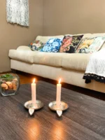 Elegant Silver Taper Candlestick Holder Dish Set of 2 - Rustic, Handcrafted Aluminum Candle Holders