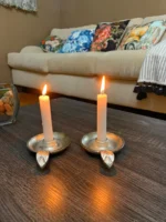 Elegant Silver Taper Candlestick Holder Dish Set of 2 - Rustic, Handcrafted Aluminum Candle Holders - Image 3