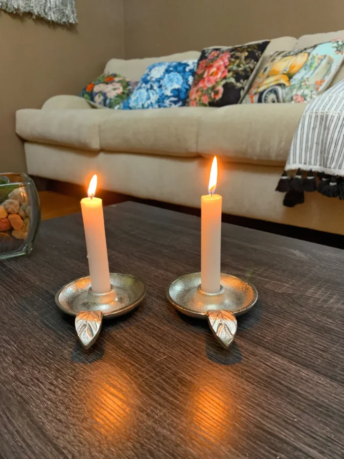 Elegant Silver Taper Candlestick Holder Dish Set of 2 - Rustic, Handcrafted Aluminum Candle Holders - Image 3