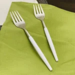 Elegant Vibhsa 6-PC Stainless Steel Dinner Fork Set - Hammered Mouth & White Handle | Durable Flatware