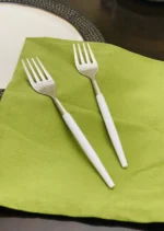 Elegant Vibhsa 6-PC Stainless Steel Dinner Fork Set - Hammered Mouth & White Handle | Durable Flatware