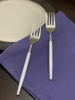 Elegant Vibhsa 6-PC Stainless Steel Dinner Fork Set - Hammered Mouth & White Handle | Durable Flatware - Image 5