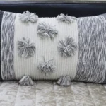 Melange Striped Throw Pillow with Large Poms and Tassels 14"x24" - Handwoven Decorative Pillow