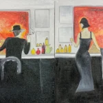 Elegant Set of Lady & Gentleman in Bar - Original Handmade Oil Paintings for Sophisticated Home Decor